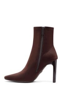 بوت زنانه پارچه‌ای قهوه‌ای زیپ‌دار پاشنه‌بلند ضخیم دری مد