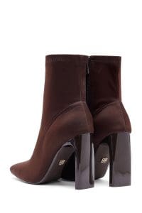 بوت زنانه پارچه‌ای قهوه‌ای زیپ‌دار پاشنه‌بلند ضخیم دری مد