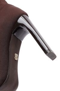 بوت زنانه پارچه‌ای قهوه‌ای زیپ‌دار پاشنه‌بلند ضخیم دری مد