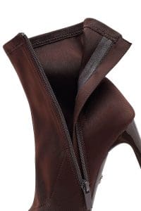 بوت زنانه پارچه‌ای قهوه‌ای زیپ‌دار پاشنه‌بلند ضخیم دری مد