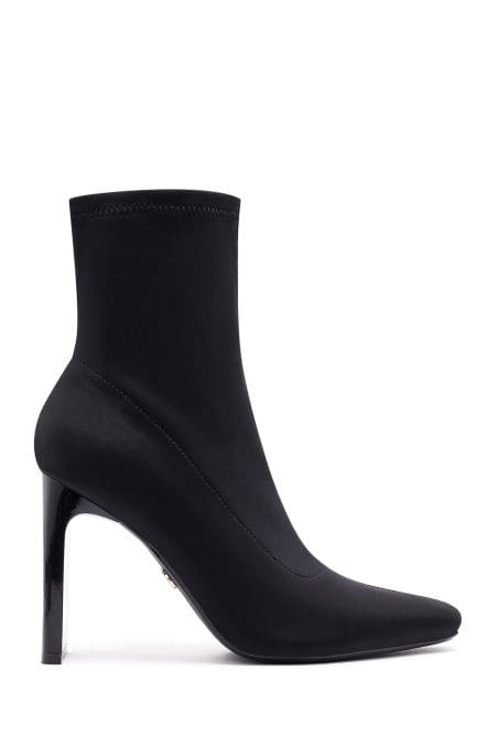 بوت زنانه پارچه‌ای مشکی زیپ‌دار پاشنه‌بلند ضخیم دری مد