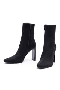 بوت زنانه پارچه‌ای مشکی زیپ‌دار پاشنه‌بلند ضخیم دری مد