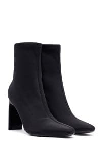 بوت زنانه پارچه‌ای مشکی زیپ‌دار پاشنه‌بلند ضخیم دری مد