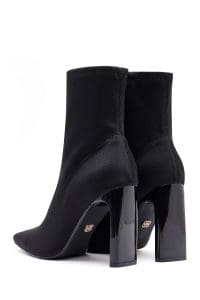 بوت زنانه پارچه‌ای مشکی زیپ‌دار پاشنه‌بلند ضخیم دری مد