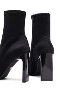 بوت زنانه پارچه‌ای مشکی زیپ‌دار پاشنه‌بلند ضخیم دری مد