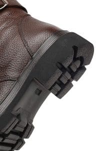 بوت زنانه چرم قهوه‌ای زیپ‌دار بنددار دری مد