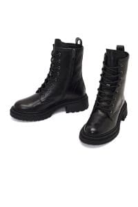 بوت زنانه چرم مشکی زیپ‌دار تخت‌ضخیم دری مد