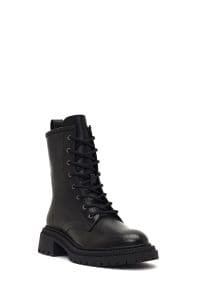 بوت زنانه چرم مشکی زیپ‌دار تخت‌ضخیم دری مد