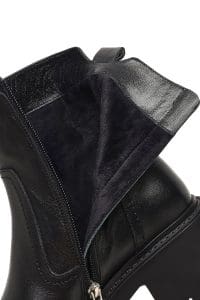 بوت زنانه چرم مشکی زیپ‌دار تخت‌ضخیم دری مد