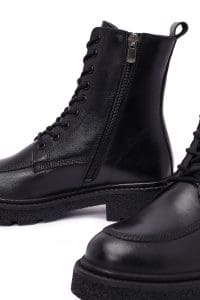بوت زنانه چرم مشکی زیپ‌دار ضخیم دری مد