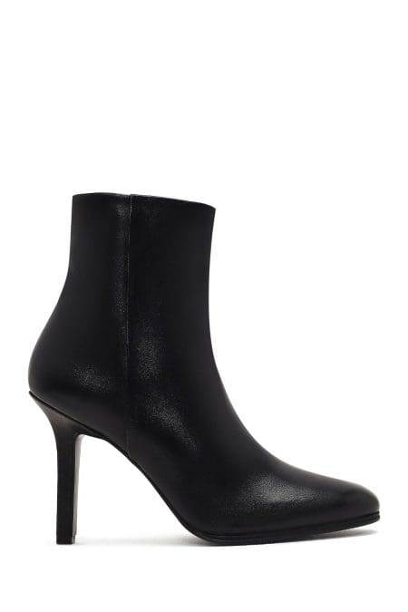 بوت زنانه چرم مشکی زیپ‌دار پاشنه‌بلند نازک دری مد