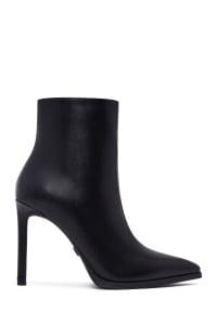 بوت زنانه چرم مشکی زیپ‌دار پاشنه‌بلند نازک دری مد