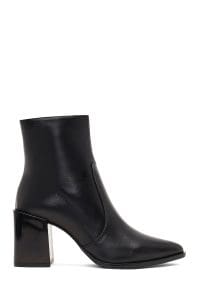 بوت زنانه چرم مشکی زیپ‌دار پاشنه‌ضخیم دری مد