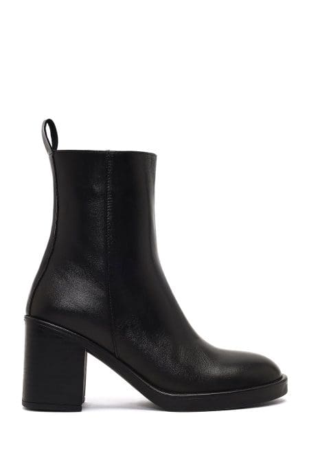 بوت زنانه چرم مشکی زیپ‌دار پاشنه‌ضخیم دری مد