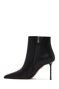 بوت زنانه چرم مشکی زیپ‌دار پاشنه‌نازک دری مد