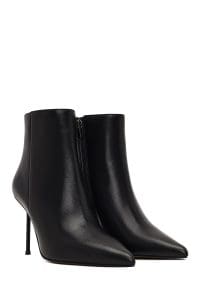 بوت زنانه چرم مشکی زیپ‌دار پاشنه‌نازک دری مد