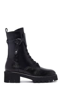 بوت زنانه چرم مشکی پاشنه‌بلند ضخیم زیپ‌دار دری مد