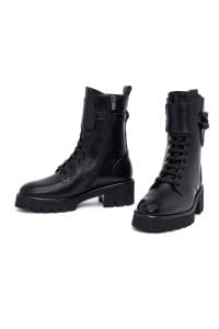 بوت زنانه چرم مشکی پاشنه‌بلند ضخیم زیپ‌دار دری مد
