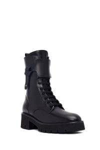 بوت زنانه چرم مشکی پاشنه‌بلند ضخیم زیپ‌دار دری مد