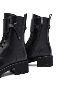 بوت زنانه چرم مشکی پاشنه‌بلند ضخیم زیپ‌دار دری مد