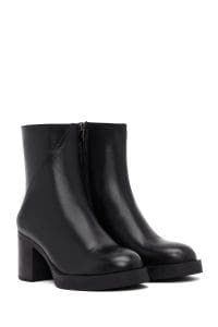 بوت زنانه چرم مشکی پاشنه‌بلند ضخیم زیپ‌دار دری مد