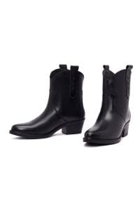 بوت زنانه چرم مشکی پاشنه‌بلند ضخیم سبک‌وسترن دری مد