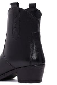 بوت زنانه چرم مشکی پاشنه‌بلند ضخیم سبک‌وسترن دری مد