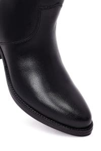 بوت زنانه چرم مشکی پاشنه‌بلند ضخیم سبک‌وسترن دری مد