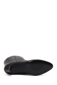 بوت زنانه چرم مشکی پاشنه‌نازک دری مد