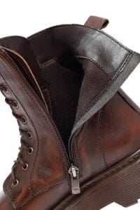 بوت پستال زنانه چرمی قهوه ای بند دار زیپ دار کفی ضخیم دری مد