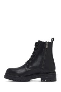 بوت پستال زنانه چرمی مشکی زیپ دار کفی ضخیم دری مد