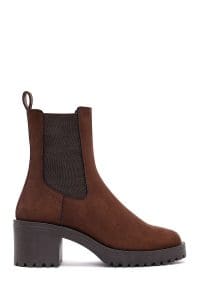بوت چلسی زنانه جیر قهوه‌ای پاشنه‌ضخیم دری مد