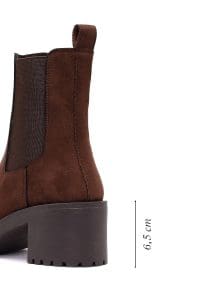 بوت چلسی زنانه جیر قهوه‌ای پاشنه‌ضخیم دری مد