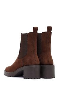 بوت چلسی زنانه جیر قهوه‌ای پاشنه‌ضخیم دری مد