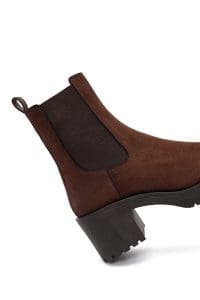 بوت چلسی زنانه جیر قهوه‌ای پاشنه‌ضخیم دری مد