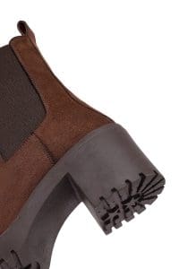 بوت چلسی زنانه جیر قهوه‌ای پاشنه‌ضخیم دری مد