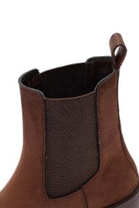 بوت چلسی زنانه جیر قهوه‌ای پاشنه‌ضخیم دری مد