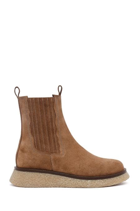 بوت چلسی زنانه شتری سوییت چرم ضخیم دری مد