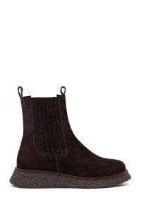 بوت چلسی زنانه قهوه‌ای سوییت چرم ضخیم دری مد