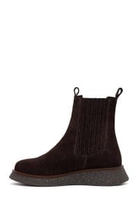 بوت چلسی زنانه قهوه‌ای سوییت چرم ضخیم دری مد