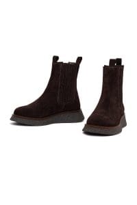 بوت چلسی زنانه قهوه‌ای سوییت چرم ضخیم دری مد