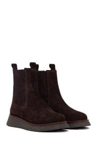 بوت چلسی زنانه قهوه‌ای سوییت چرم ضخیم دری مد