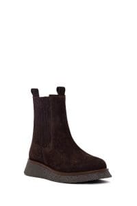 بوت چلسی زنانه قهوه‌ای سوییت چرم ضخیم دری مد