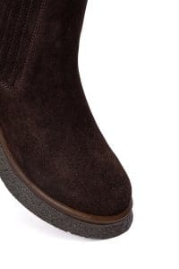 بوت چلسی زنانه قهوه‌ای سوییت چرم ضخیم دری مد