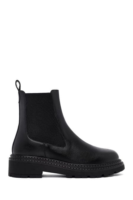 بوت چلسی زنانه مشکی تخت‌ضخیم دری مد