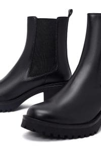 بوت چلسی زنانه مشکی پاشنه‌بلند ضخیم دری مد