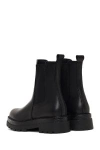 بوت چلسی زنانه چرم مشکی تخت‌ضخیم دری مد