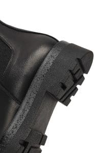 بوت چلسی زنانه چرم مشکی تخت‌ضخیم دری مد