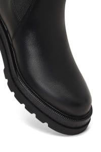 بوت چلسی زنانه چرم مشکی تخت‌ضخیم دری مد