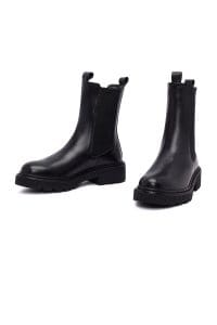 بوت چلسی زنانه چرم مشکی ضخیم دری مد